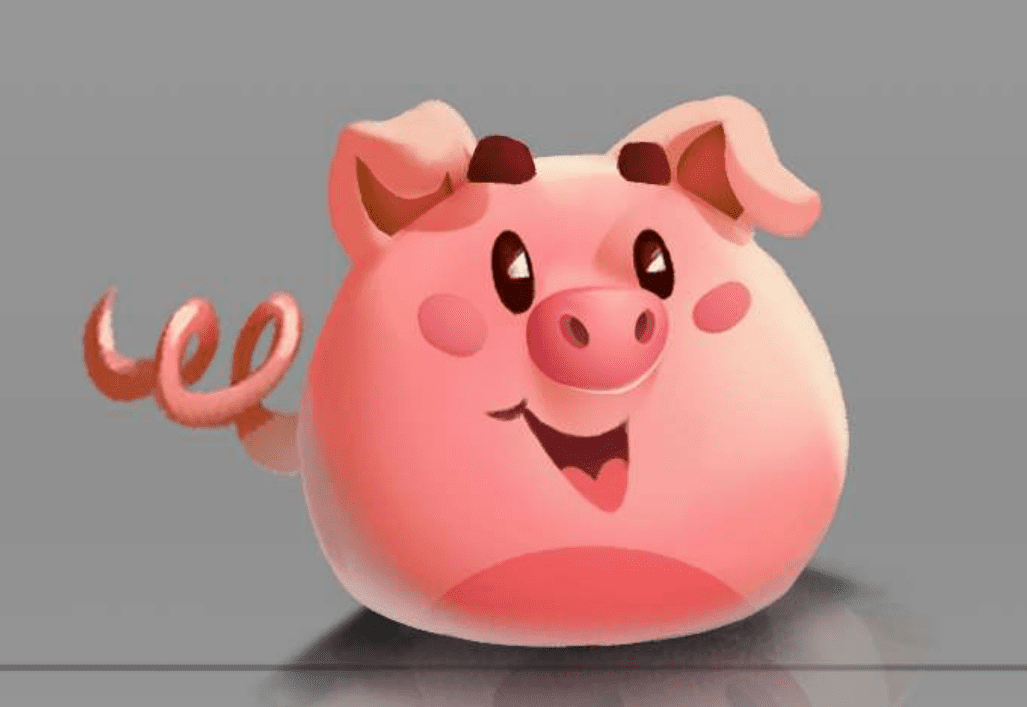 Porco 2D - Concept Art de um porco que irá virar um porco 3D
